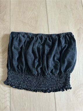 Urban Outfitters Black Smocked Strapless Crop Top